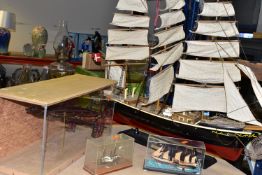 FOUR MODELS OF SHIPS AND A FIRE FIGHTING LADDER, comprising a model of 'Georg Stage II' square