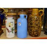 SIX WEST GERMAN ART POTTERY FLOOR VASES, comprising a Bay 97 40 handled vase with abstract relief