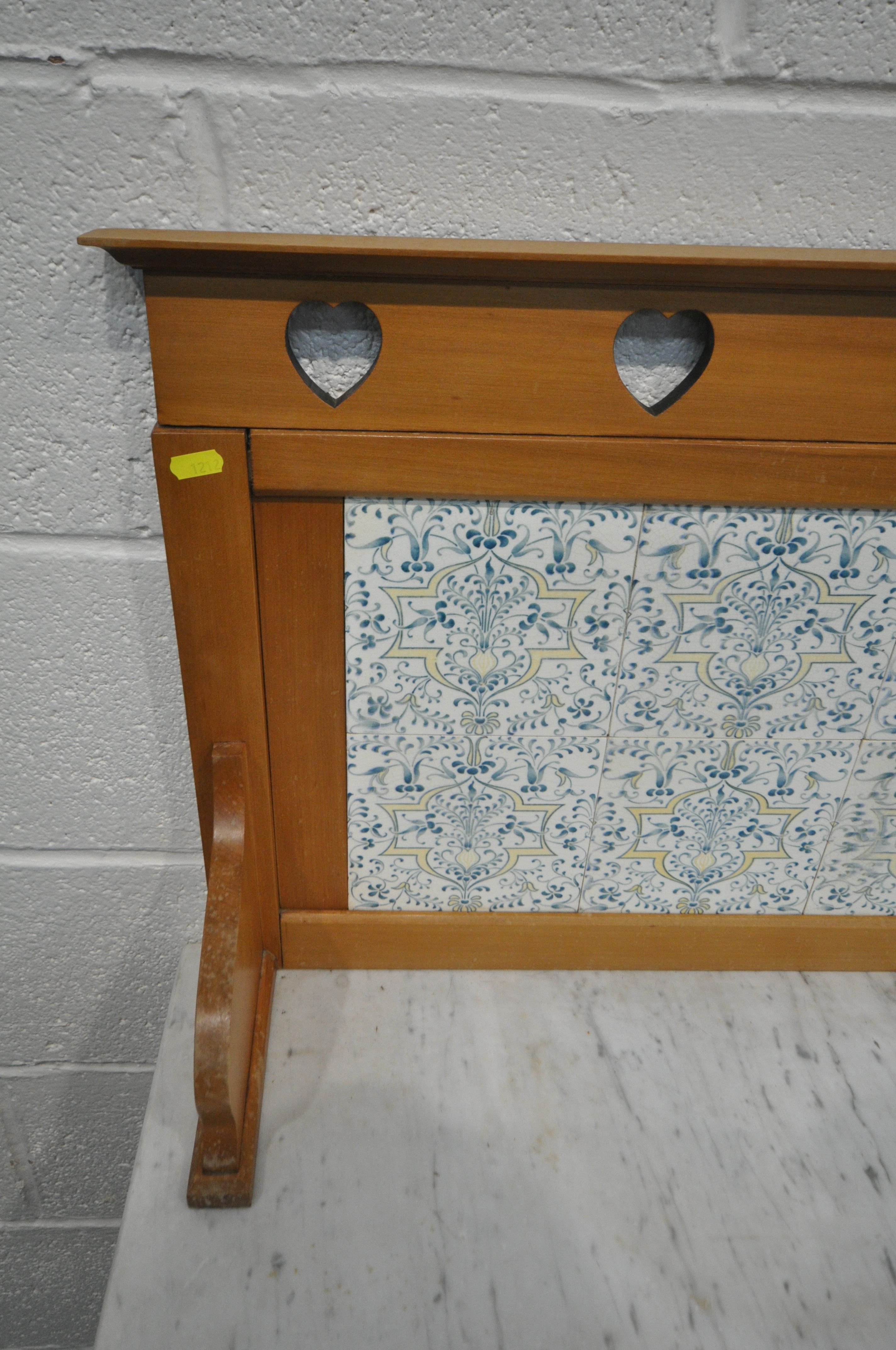 A SATINWOOD MARBLE TOP WASH STAND, with a tiled raised back, a single frieze drawer, above a - Image 2 of 5