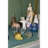 A GROUP OF CERAMICS AND GLASS WARES, to include a Lladro 'Angel with Flute' 4540, sculptor Fulgencio