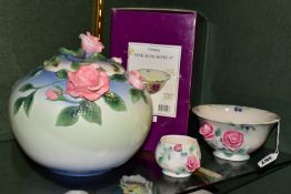 THREE PIECES OF FRANZ PORCELAIN, in Pink Rose pattern, comprising a boxed Royal Doulton by Franz 6''