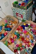 THREE BOXES AND LOOSE CHRISTMAS DECORATIONS, mainly vintage glass including concave and shaped