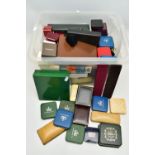 A LARGE ASSORTMENT OF JEWELLERY BOXES, to include ring, necklace, earring, watch and coin boxes, a