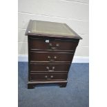 A MAHOGANY TWO DRAWER FILING CABINET, with a green and tooled leather writing surface, width 55cm