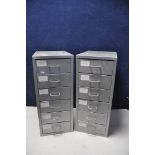 A PAIR OF METAL FILING CABINETS/DRAWS both with six drawers measuring width 28cm x depth 42cm x