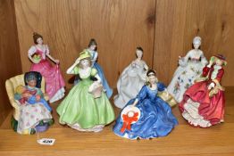 EIGHT ROYAL DOULTON AND COALPORT FIGURINES, comprising Royal Doulton: Sweet Dreams HN2380, Elyse