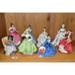 EIGHT ROYAL DOULTON AND COALPORT FIGURINES, comprising Royal Doulton: Sweet Dreams HN2380, Elyse