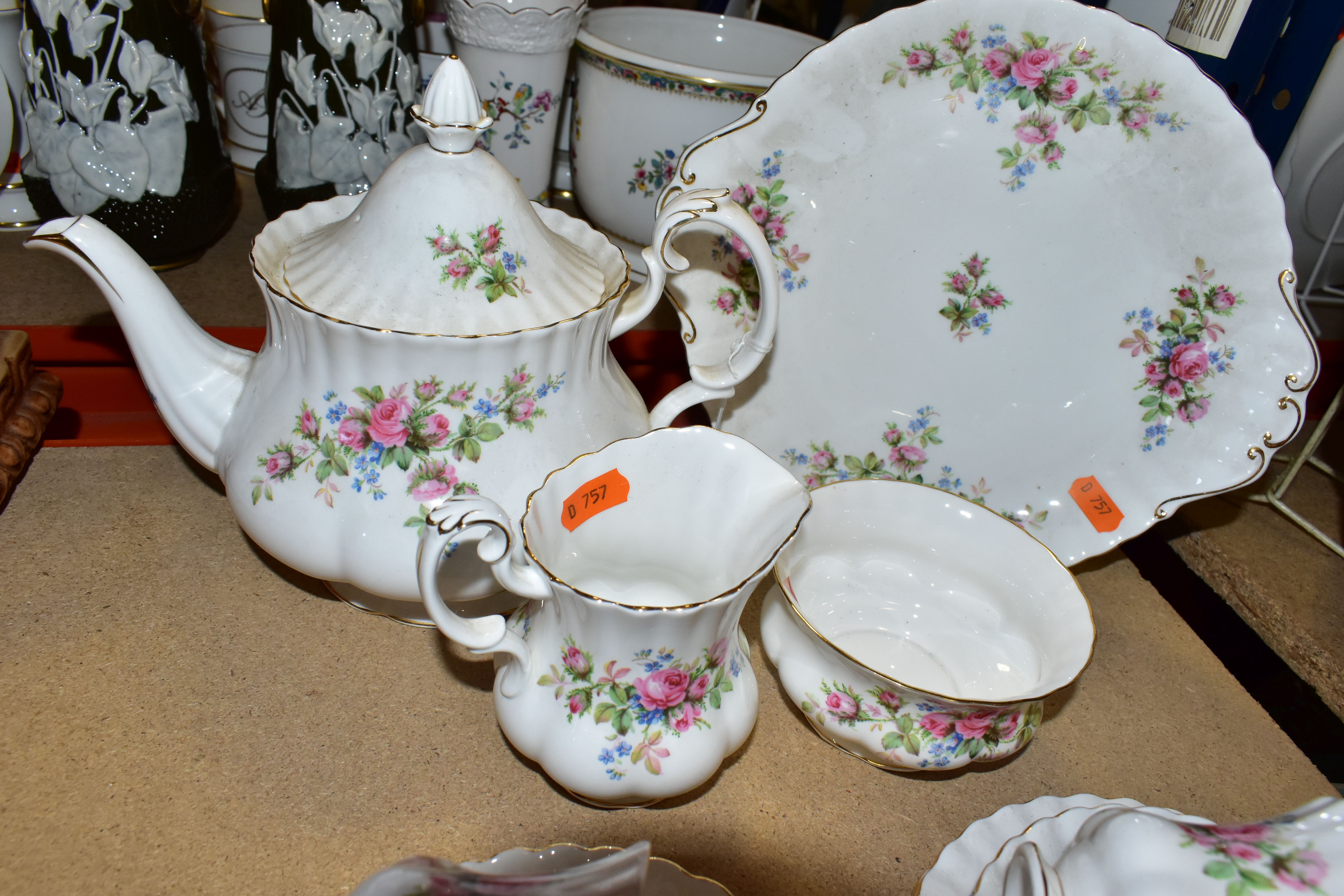 A TWENTY TWO PIECE ROYAL ALBERT 'MOSS ROSE' PATTERN TEA SET, comprising a teapot (small firing crack - Image 4 of 4