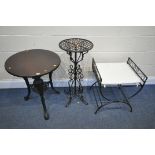 A LATE 20TH CENTURY PAINTED ALUMINIUM PUB TABLE, diameter 59cm x height 69cm, a metal garden