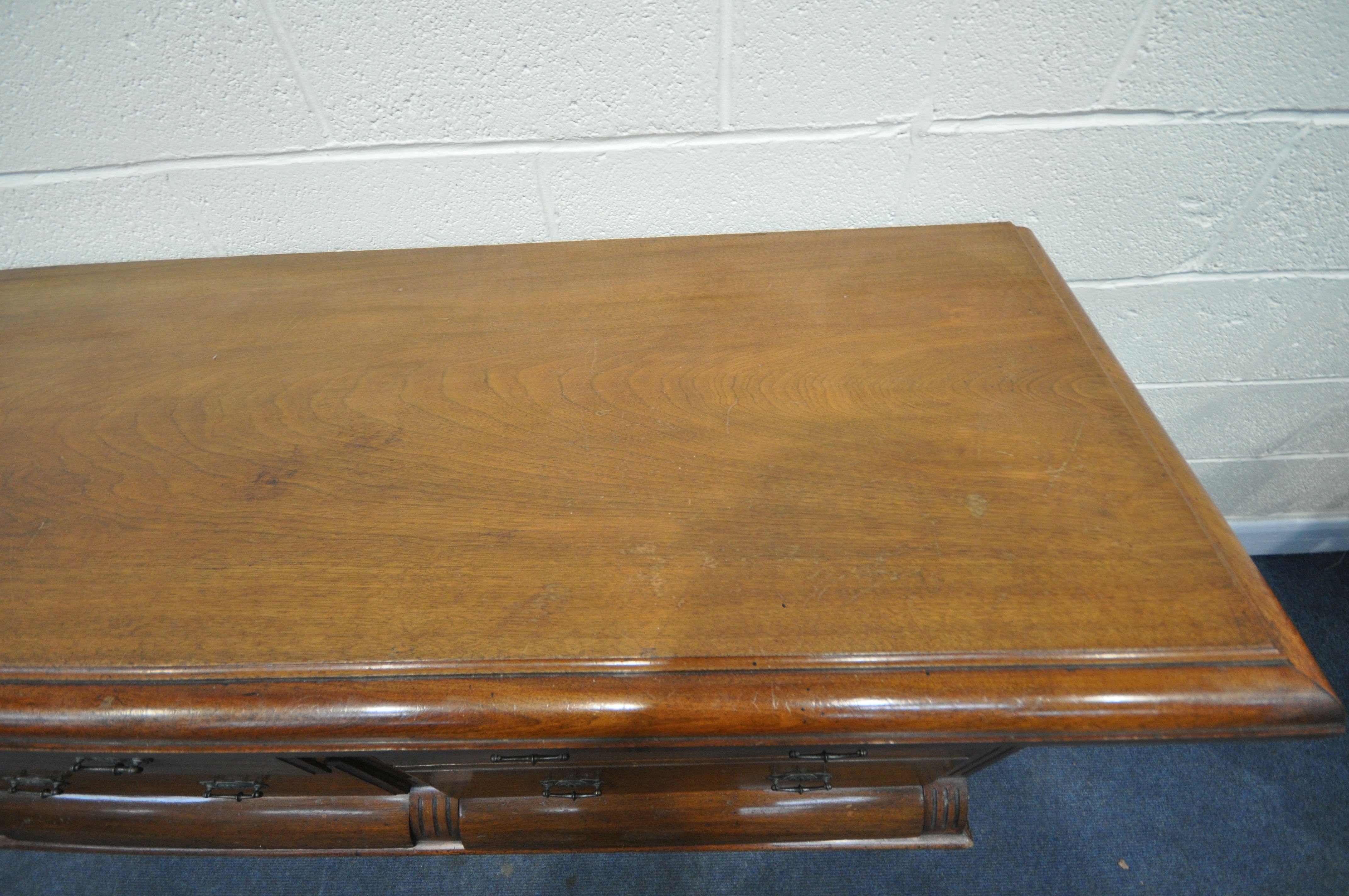 A 19TH CENTURY MAHOGANY DRESSER BASE, with an assortment of six drawers, on bulbous feet, length - Image 3 of 5