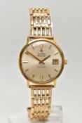 A 9CT GOLD ZODIAC AUTOMATIC CHRONOMETRE WRISTWATCH, the circular face with baton hour markers and