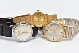 TWO GENT'S WRISTWATCHES AND A LADY'S 'TISSOT' WATCH, to include a gent's gold plated 'Rytima De