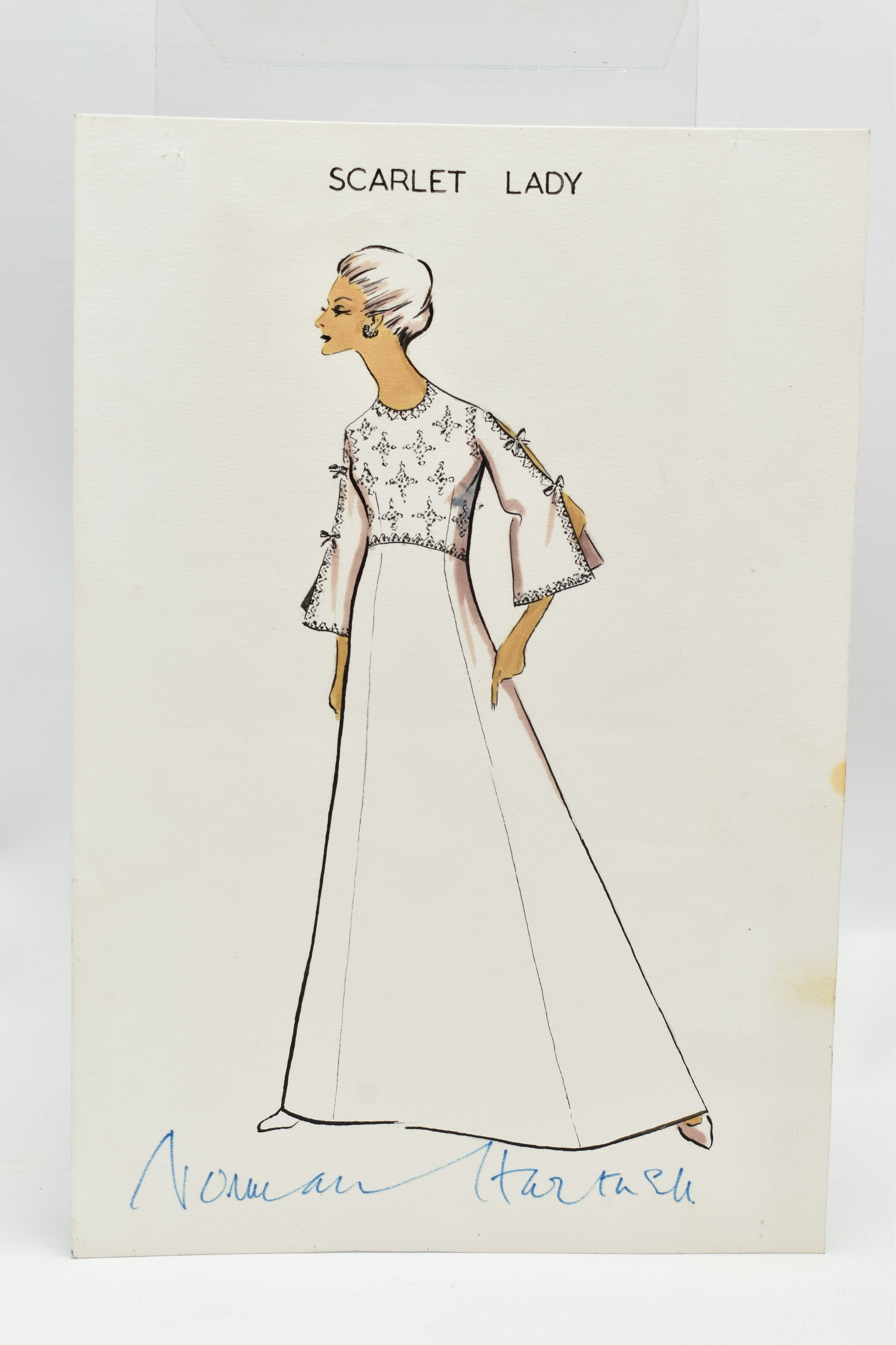 NORMAN HARTNELL (1901-1979) Four signed dress designs, two pencil and watercolours of floral full - Image 11 of 13