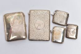 A LATE VICTORIAN SILVER CARD CASE, hinged top, foliate engraved decoration back and front,