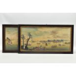 A PAIR OF 19TH CENTURY CHINESE EXPORT PAINTINGS OF RIVER SCENES, possibly Canton region, one with