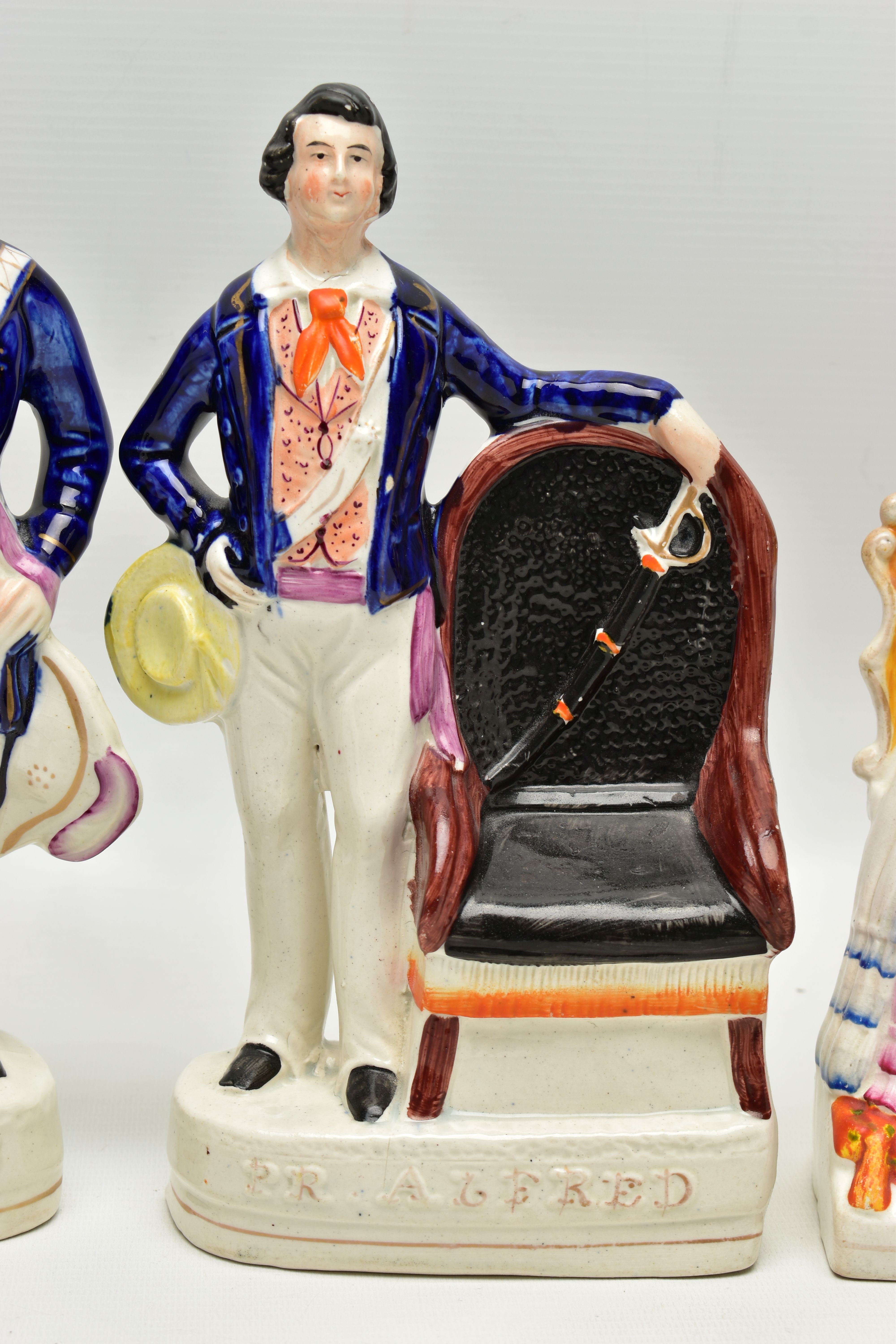 THREE VICTORIAN STAFFORDSHIRE POTTERY PORTRAIT FIGURES AND A SIMILAR JAR AND COVER, the figures - Image 5 of 18