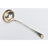 A GEORGE III SILVER OLD ENGLISH PATTERN SOUP LADLE, engraved initial 'N', maker's mark partially