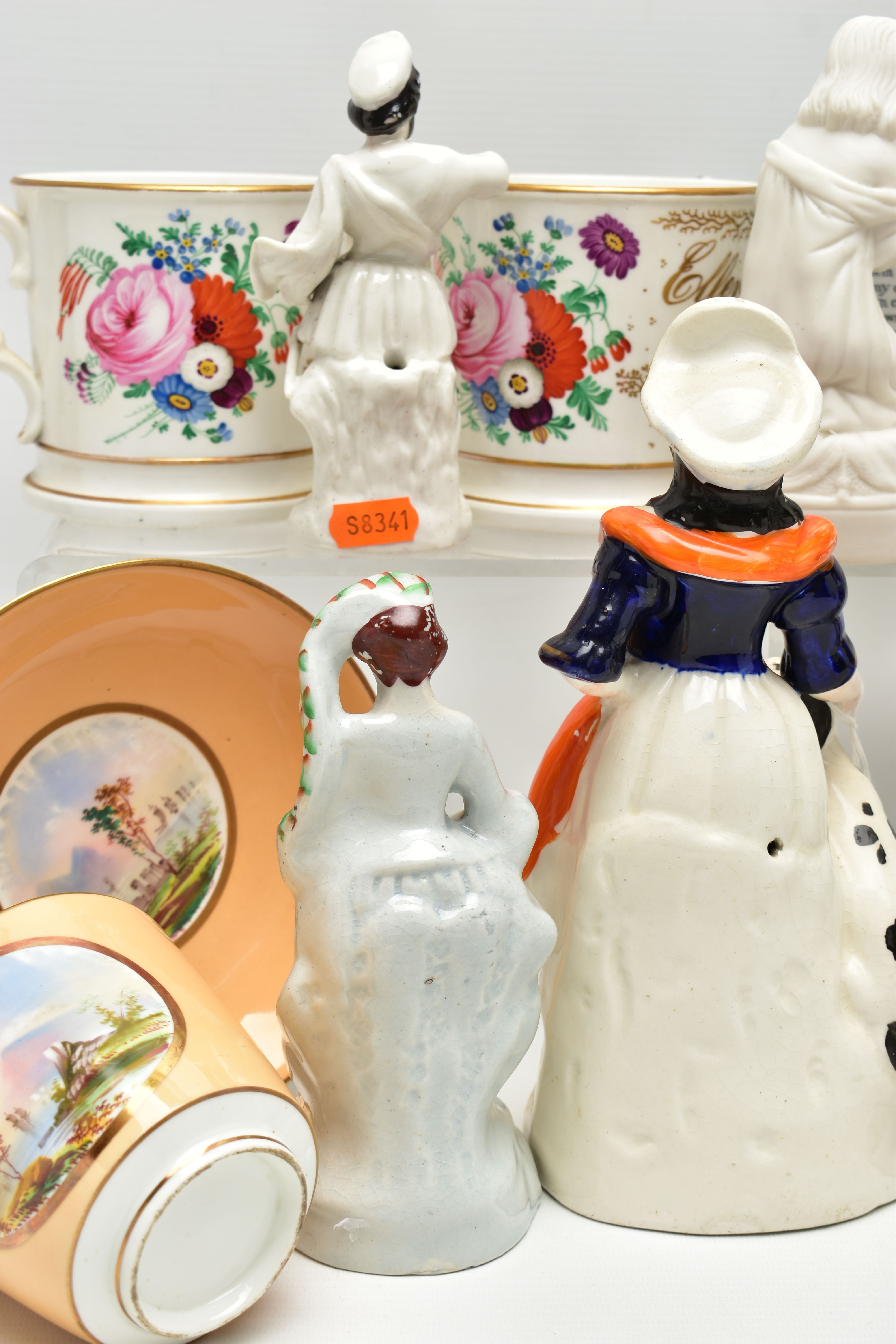A GROUP OF 19TH AND EARLY 20TH CENTURY CERAMICS, comprising a family group of three hand painted - Image 11 of 16