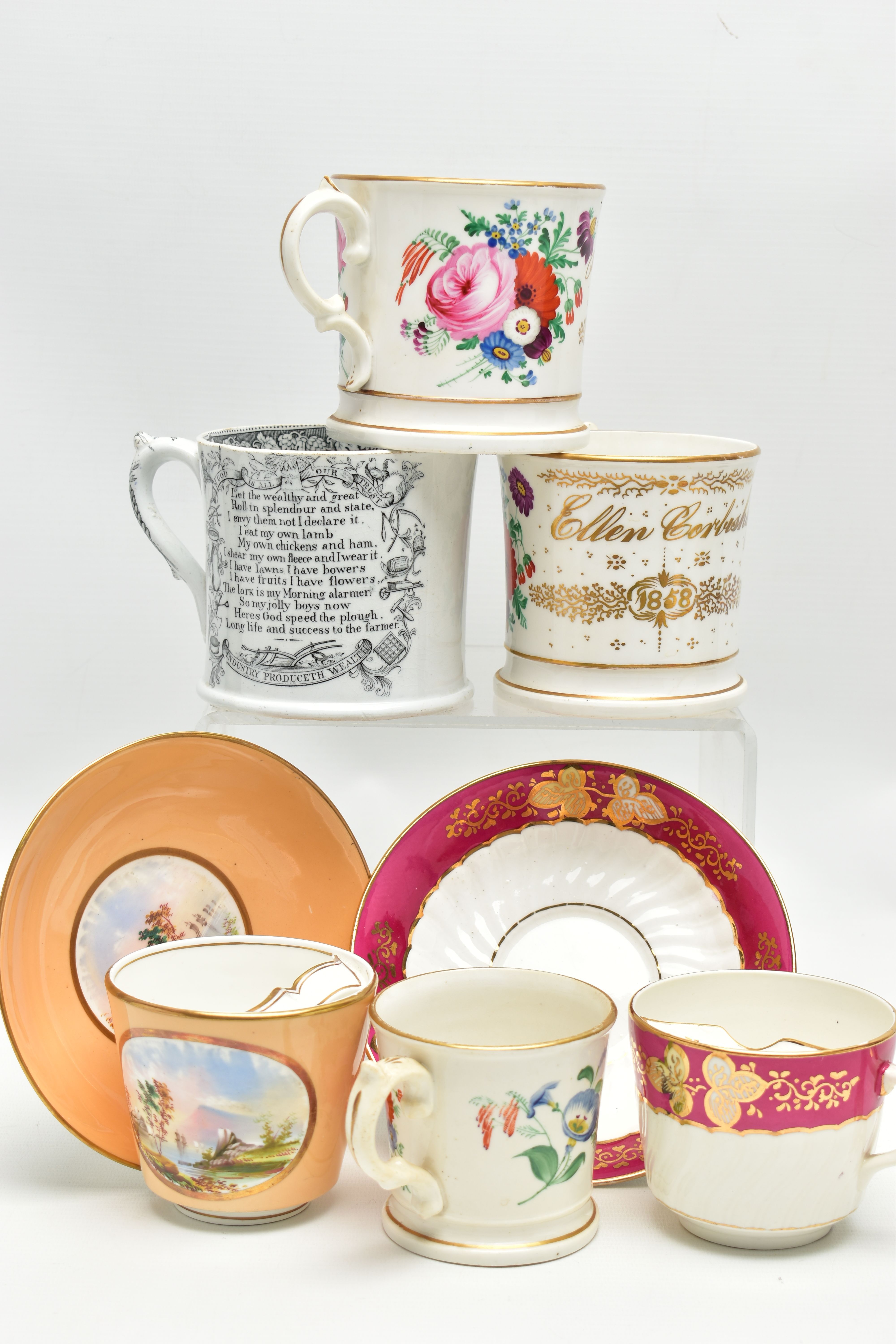 A GROUP OF 19TH AND EARLY 20TH CENTURY CERAMICS, comprising a family group of three hand painted - Image 16 of 16