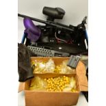 TWO BOXES OF PAINTBALLING EQUIPMENT including a Tippman paint ball gun serial number 0431040