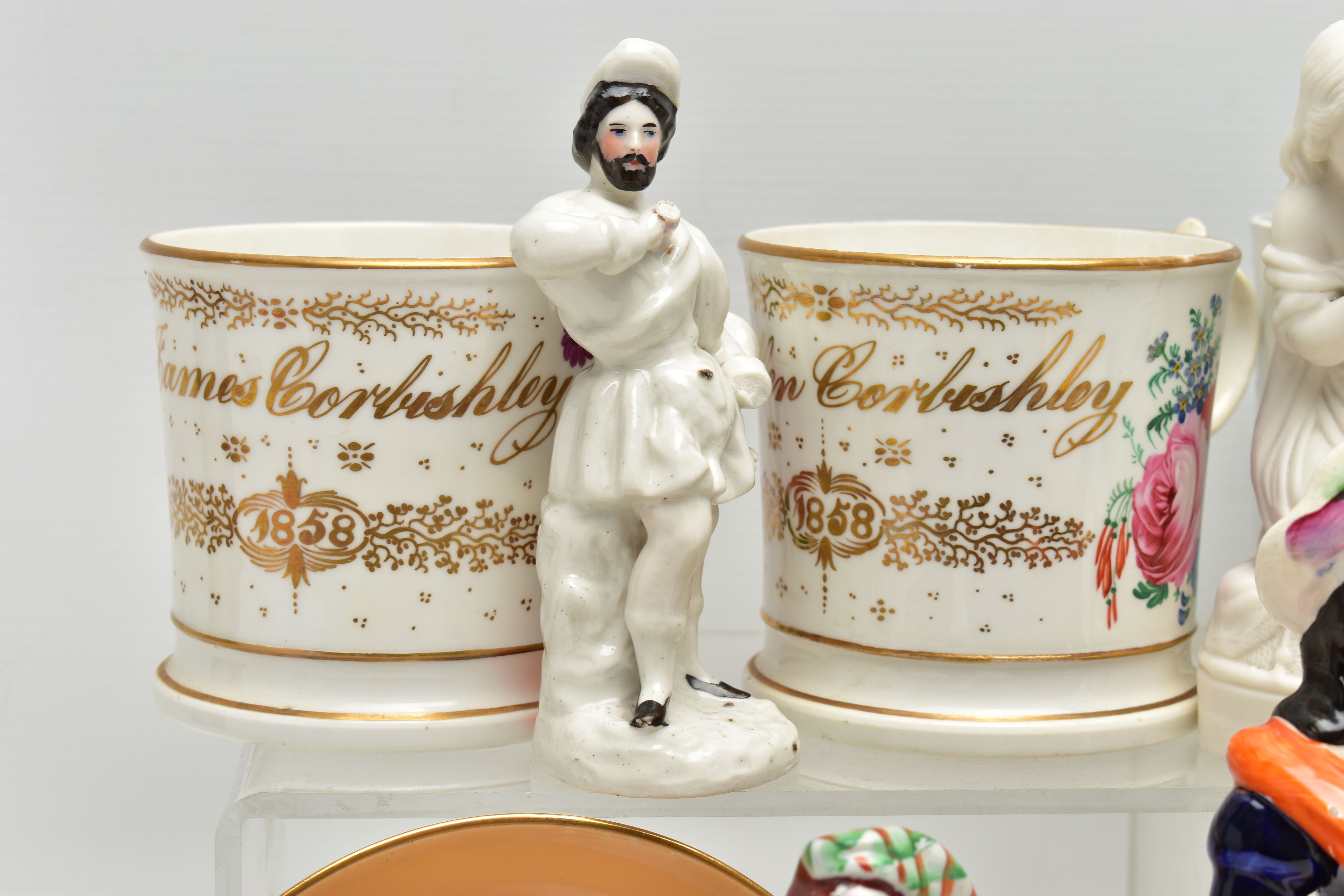 A GROUP OF 19TH AND EARLY 20TH CENTURY CERAMICS, comprising a family group of three hand painted - Image 7 of 16