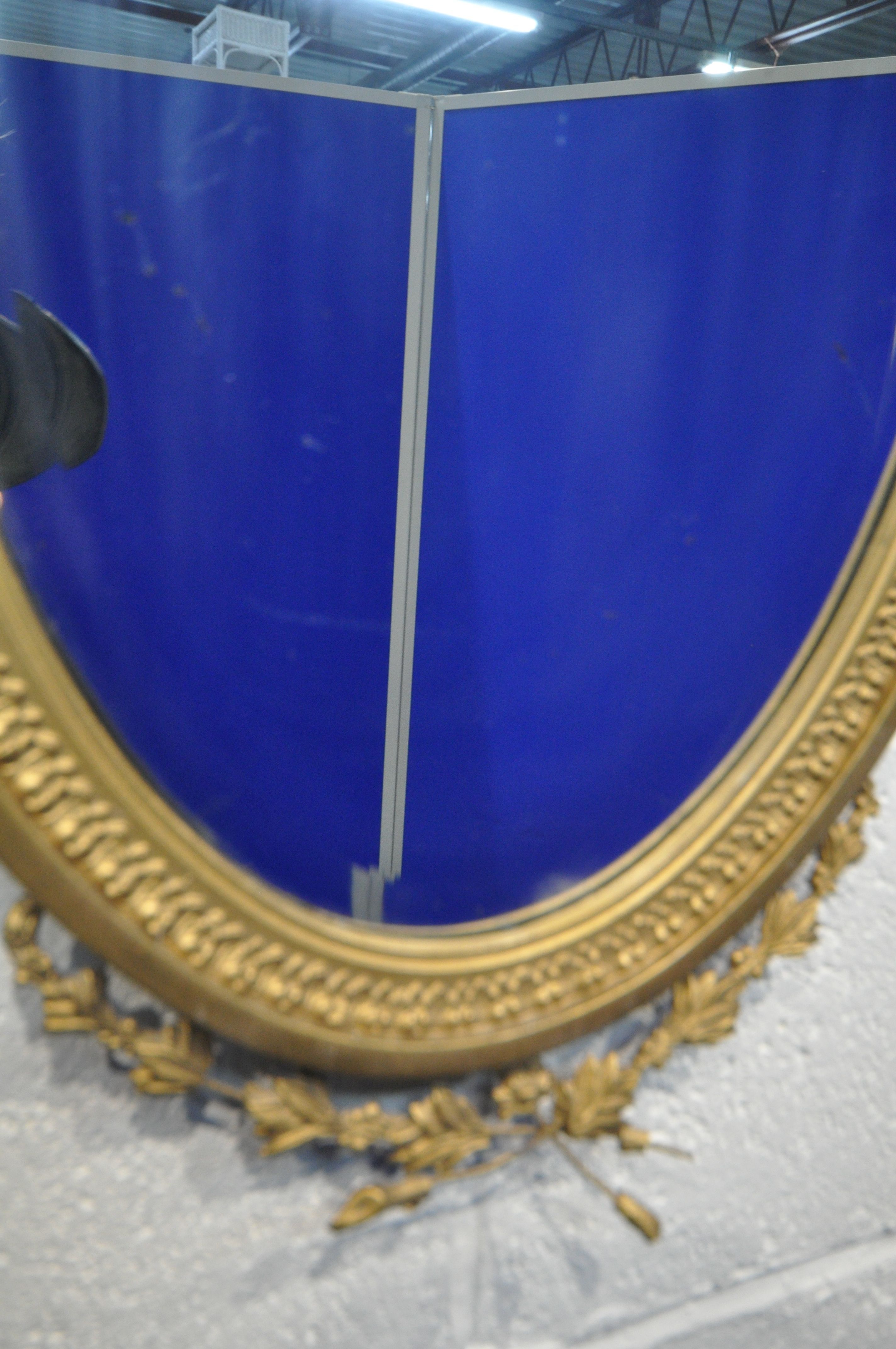 A NEOCLASSICAL GILTWOOD OVAL WALL MIRROR, 19th century, bevelled edge plate, with central surmount - Image 8 of 10