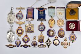 A COLLECTION OF SILVER GILT AND ENAMEL MASONIC MEDALLIONS AND OTHER SIMILAR ITEMS, to include two