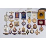 A COLLECTION OF SILVER GILT AND ENAMEL MASONIC MEDALLIONS AND OTHER SIMILAR ITEMS, to include two