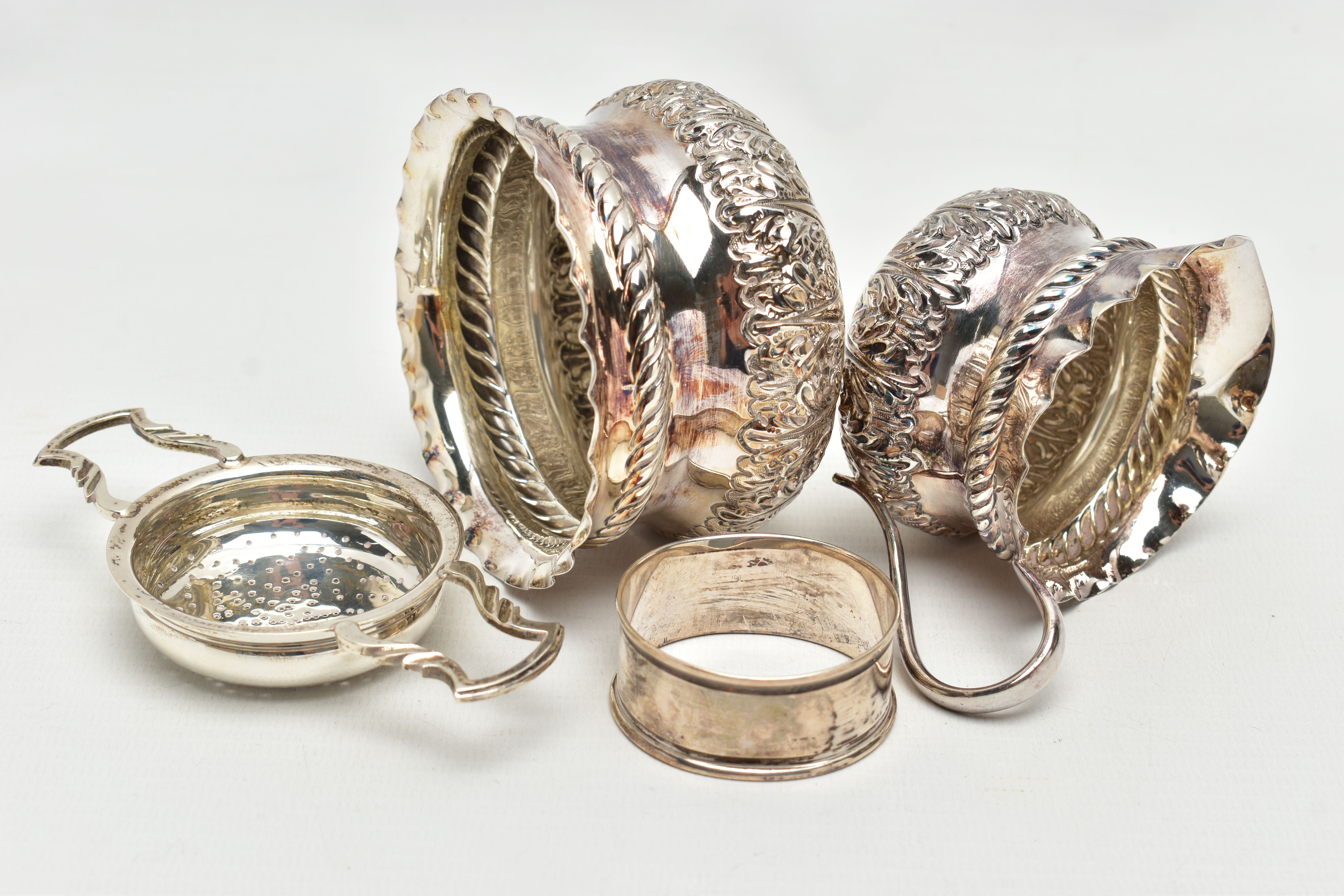 A LATE VICTORIAN SILVER CREAM JUG AND SUGAR BOWL OF CIRCULAR FORM, crimped rims above a rope twist - Image 6 of 7