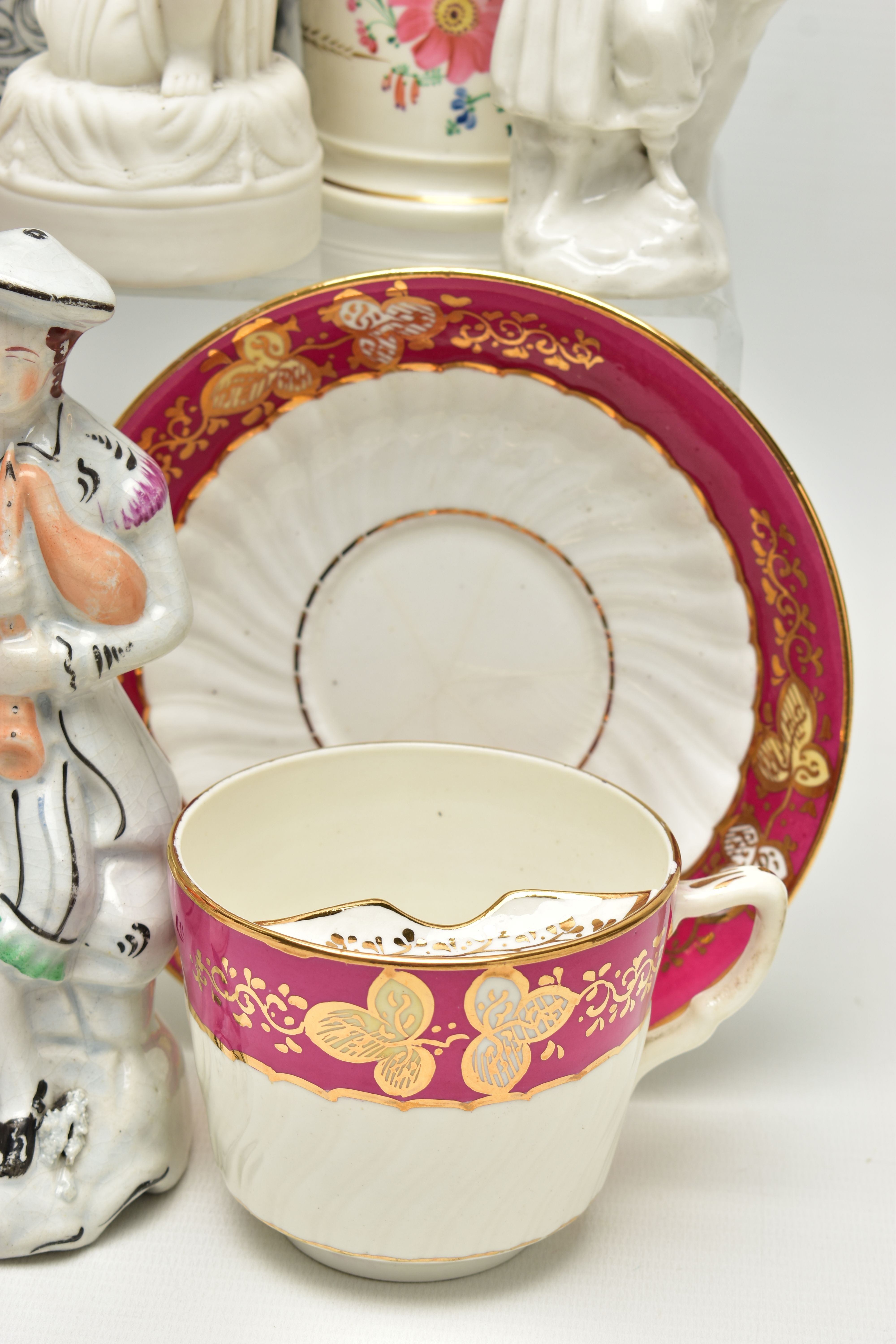A GROUP OF 19TH AND EARLY 20TH CENTURY CERAMICS, comprising a family group of three hand painted - Image 5 of 16