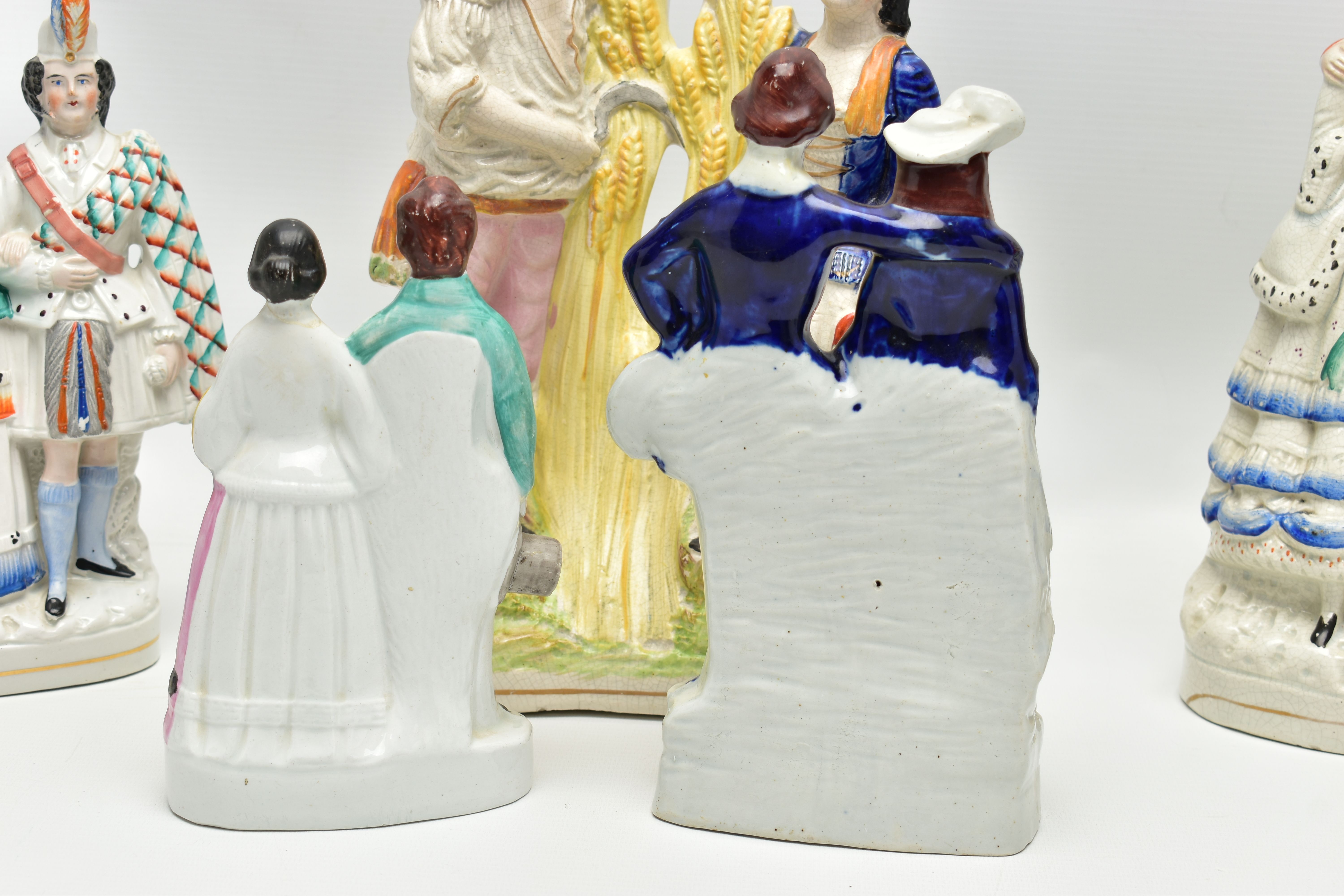 FIVE VICTORIAN STAFFORDSHIRE POTTERY FIGURE GROUPS OF COUPLES, comprising a harvest scene, height - Image 4 of 13