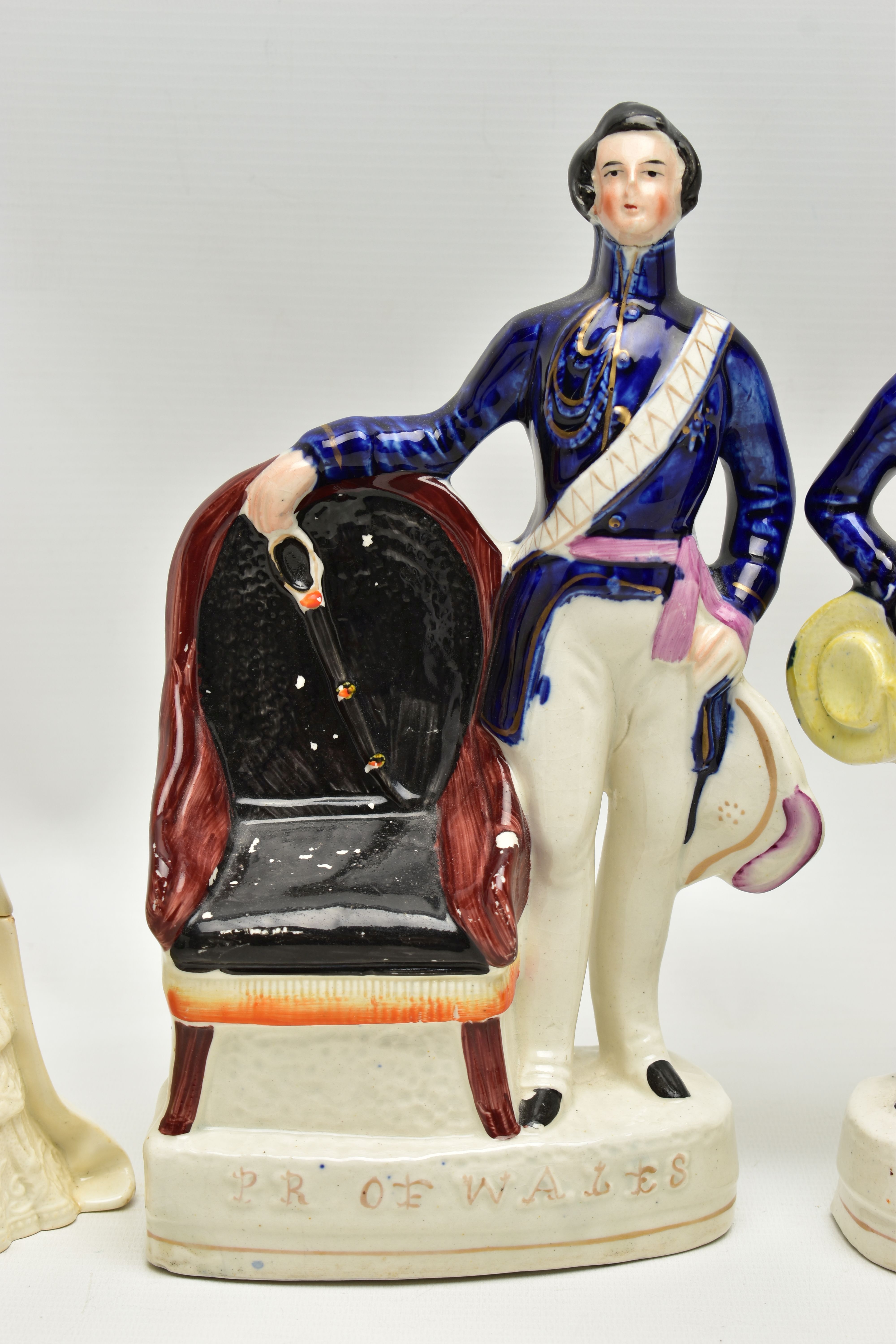 THREE VICTORIAN STAFFORDSHIRE POTTERY PORTRAIT FIGURES AND A SIMILAR JAR AND COVER, the figures - Image 4 of 18