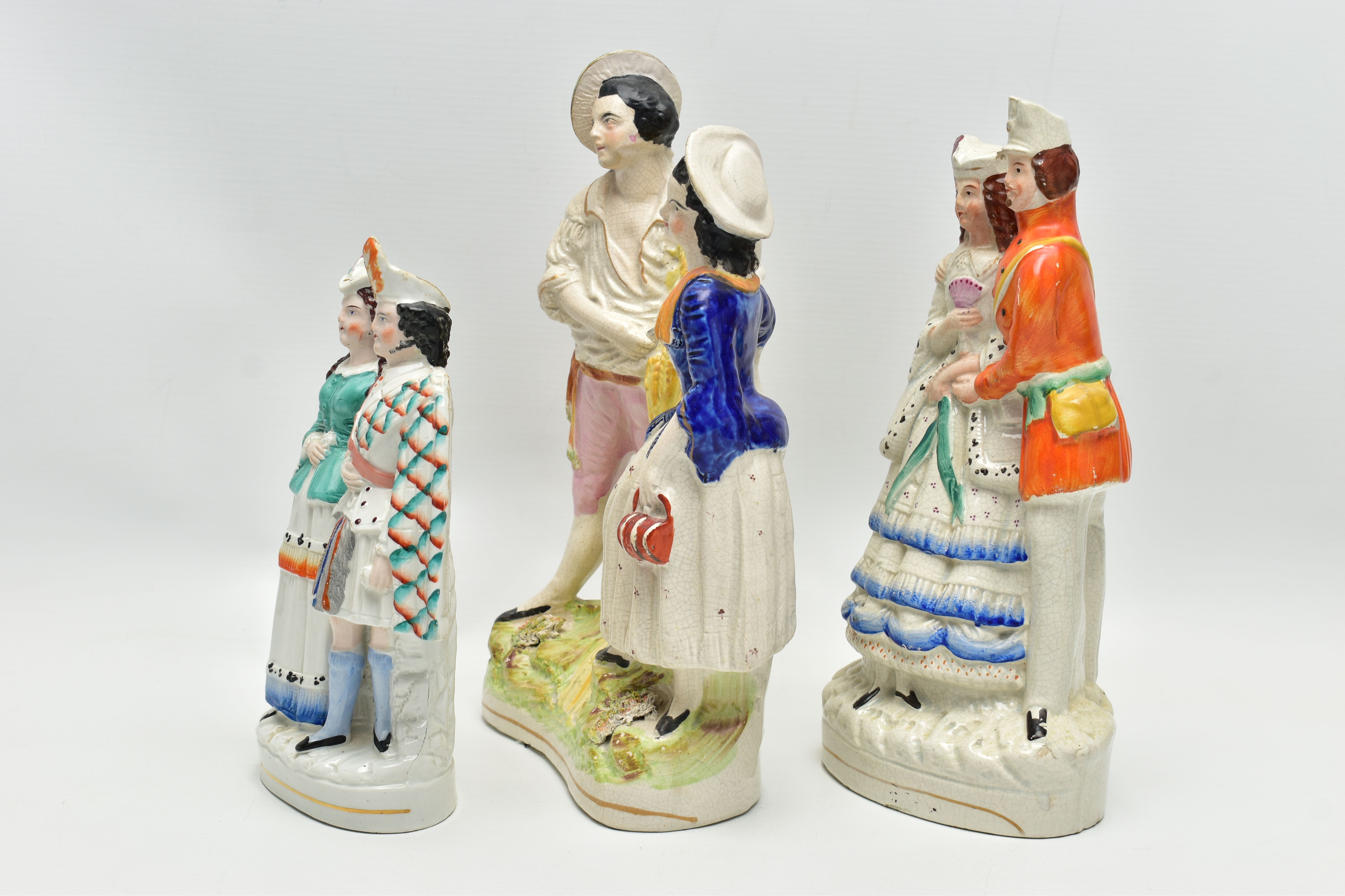 FIVE VICTORIAN STAFFORDSHIRE POTTERY FIGURE GROUPS OF COUPLES, comprising a harvest scene, height - Image 11 of 13