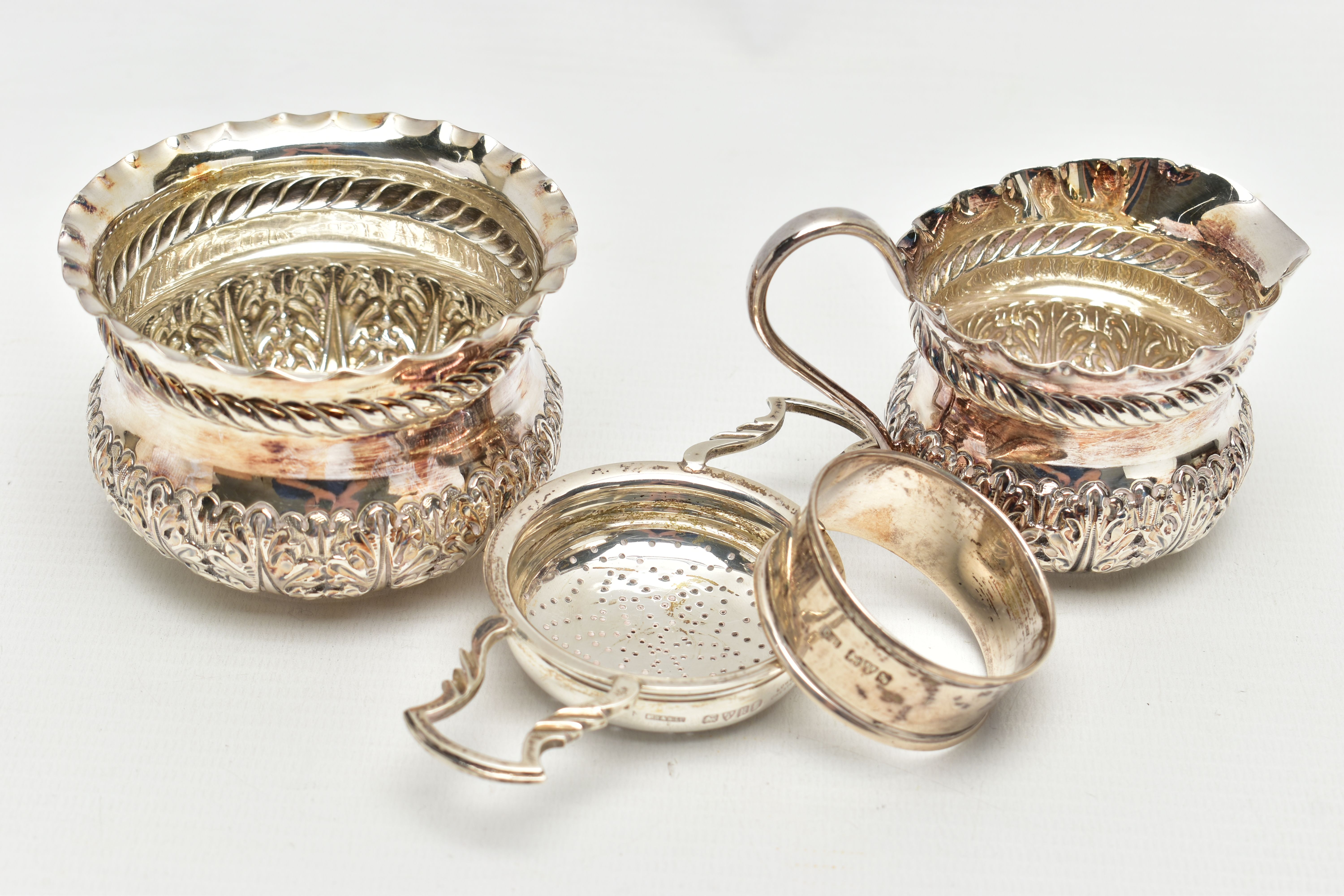 A LATE VICTORIAN SILVER CREAM JUG AND SUGAR BOWL OF CIRCULAR FORM, crimped rims above a rope twist - Image 3 of 7