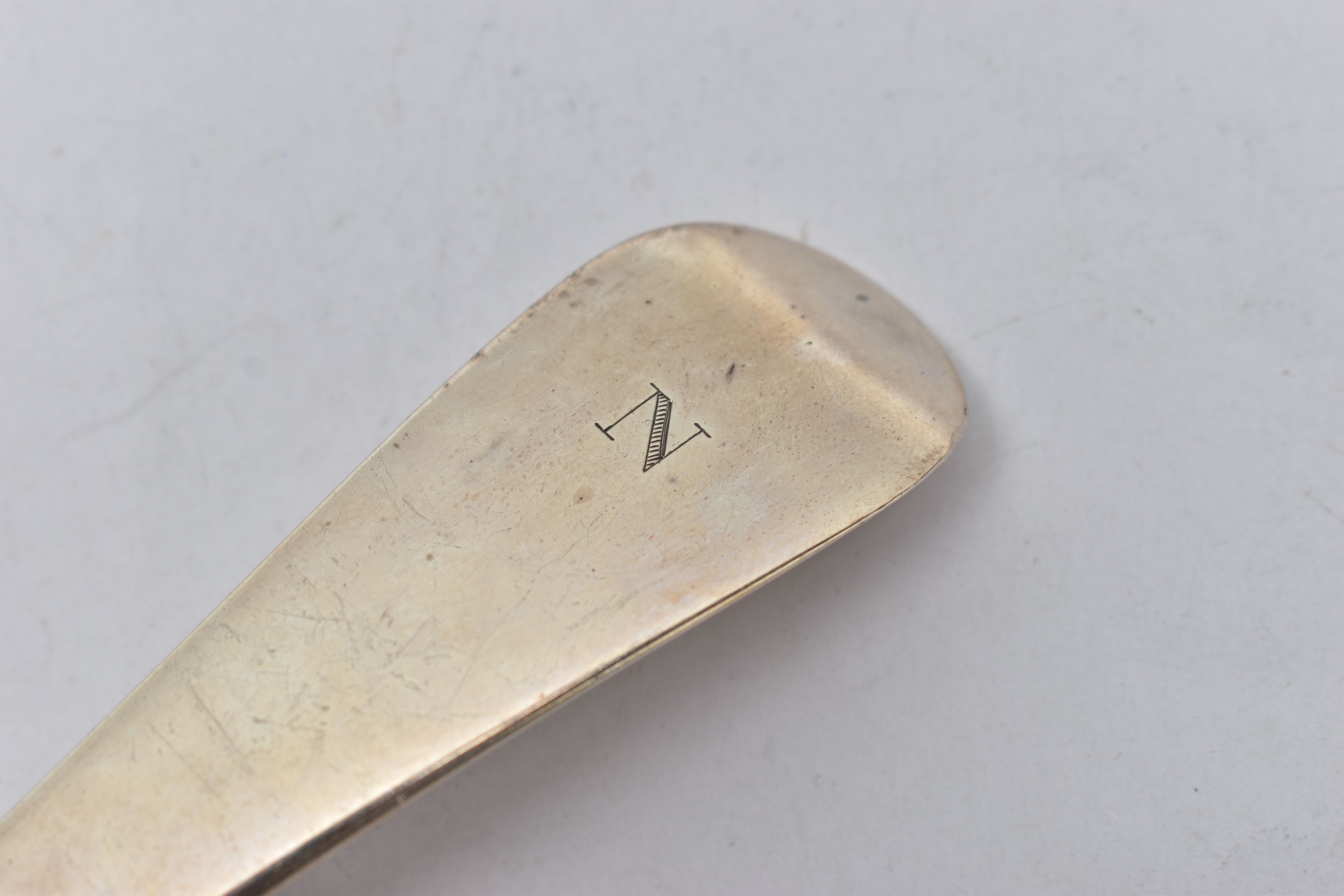 A GEORGE III SILVER OLD ENGLISH PATTERN SOUP LADLE, engraved initial 'N', maker's mark partially - Image 2 of 4