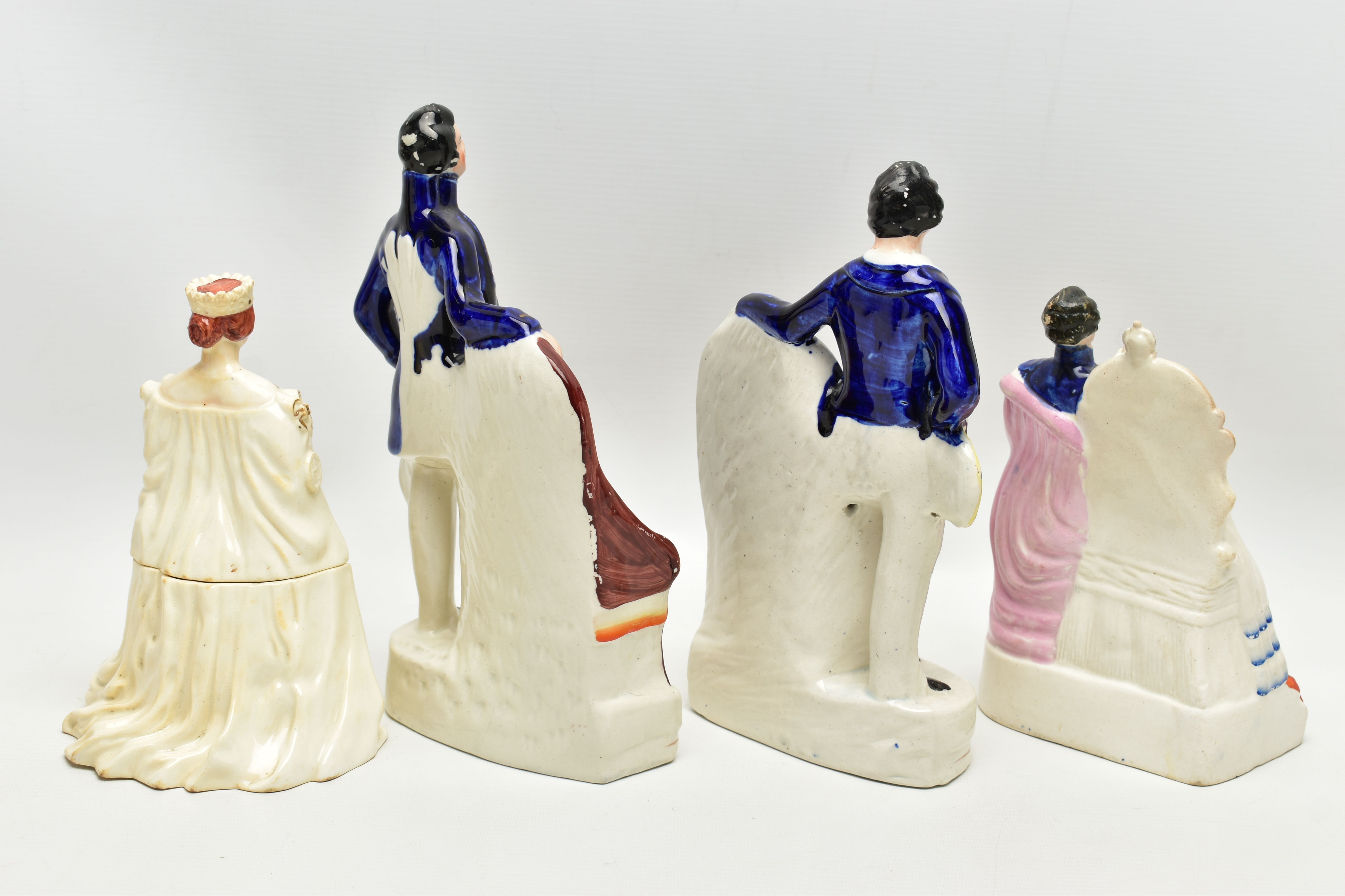 THREE VICTORIAN STAFFORDSHIRE POTTERY PORTRAIT FIGURES AND A SIMILAR JAR AND COVER, the figures - Image 8 of 18