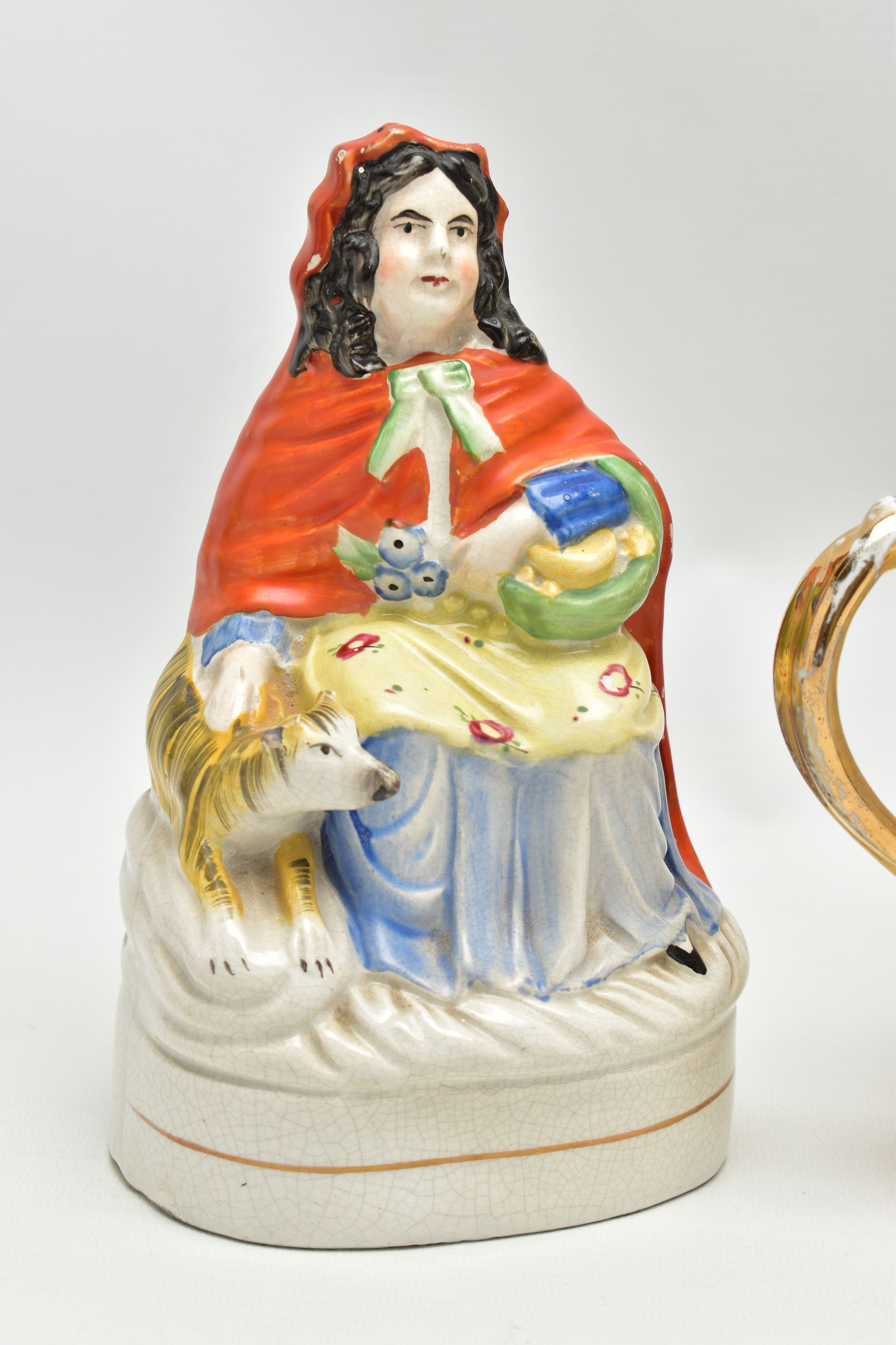 TWO VICTORIAN STAFFORDSHIRE POTTERY FIGURES AND TWO OTHER VICTORIAN CERAMIC ITEMS, comprising a - Image 4 of 14