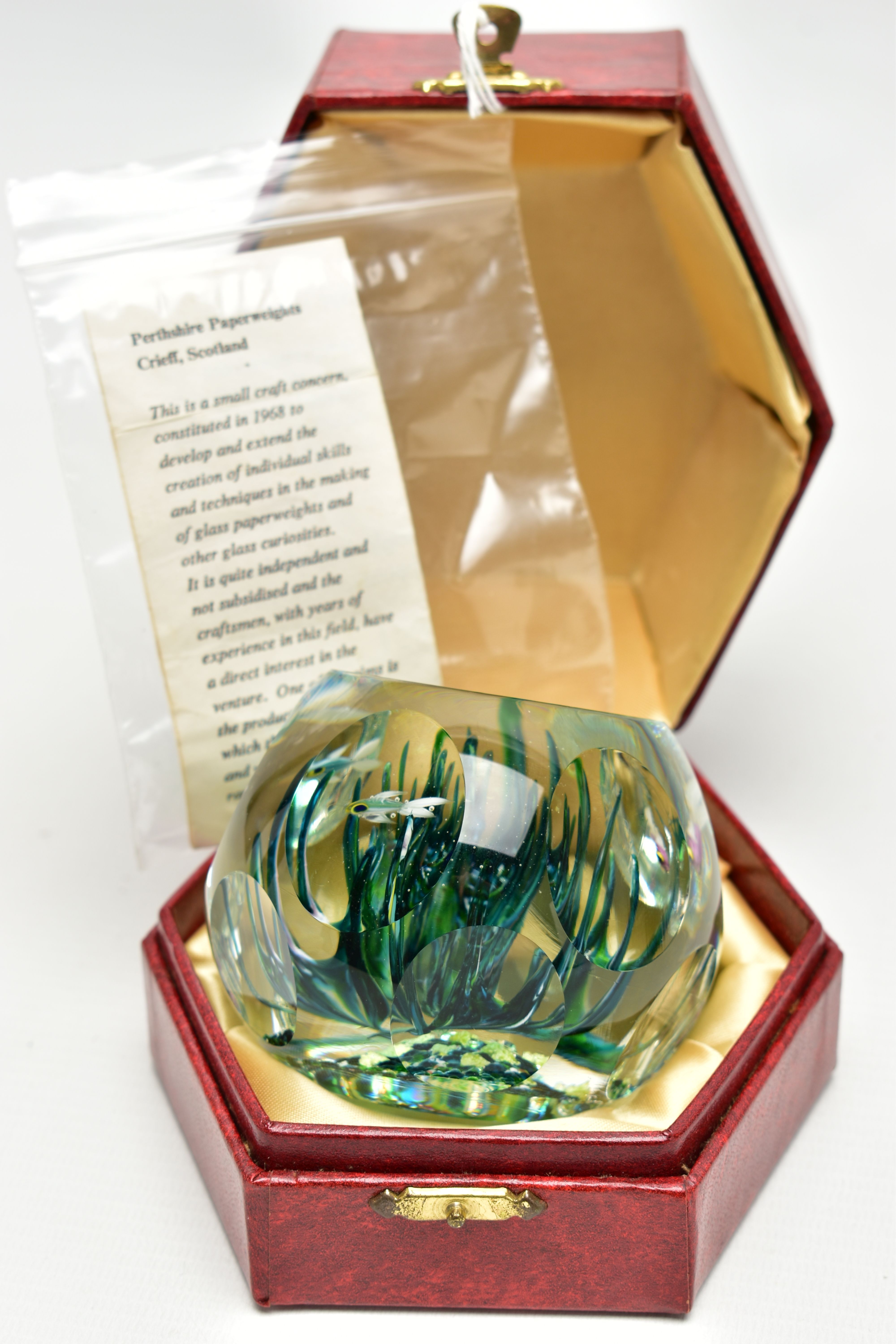 A BOXED LIMITED EDITION PERTHSHIRE 'TROPICAL FISH' GLASS PAPERWEIGHT, containing three tropical fish - Image 11 of 13