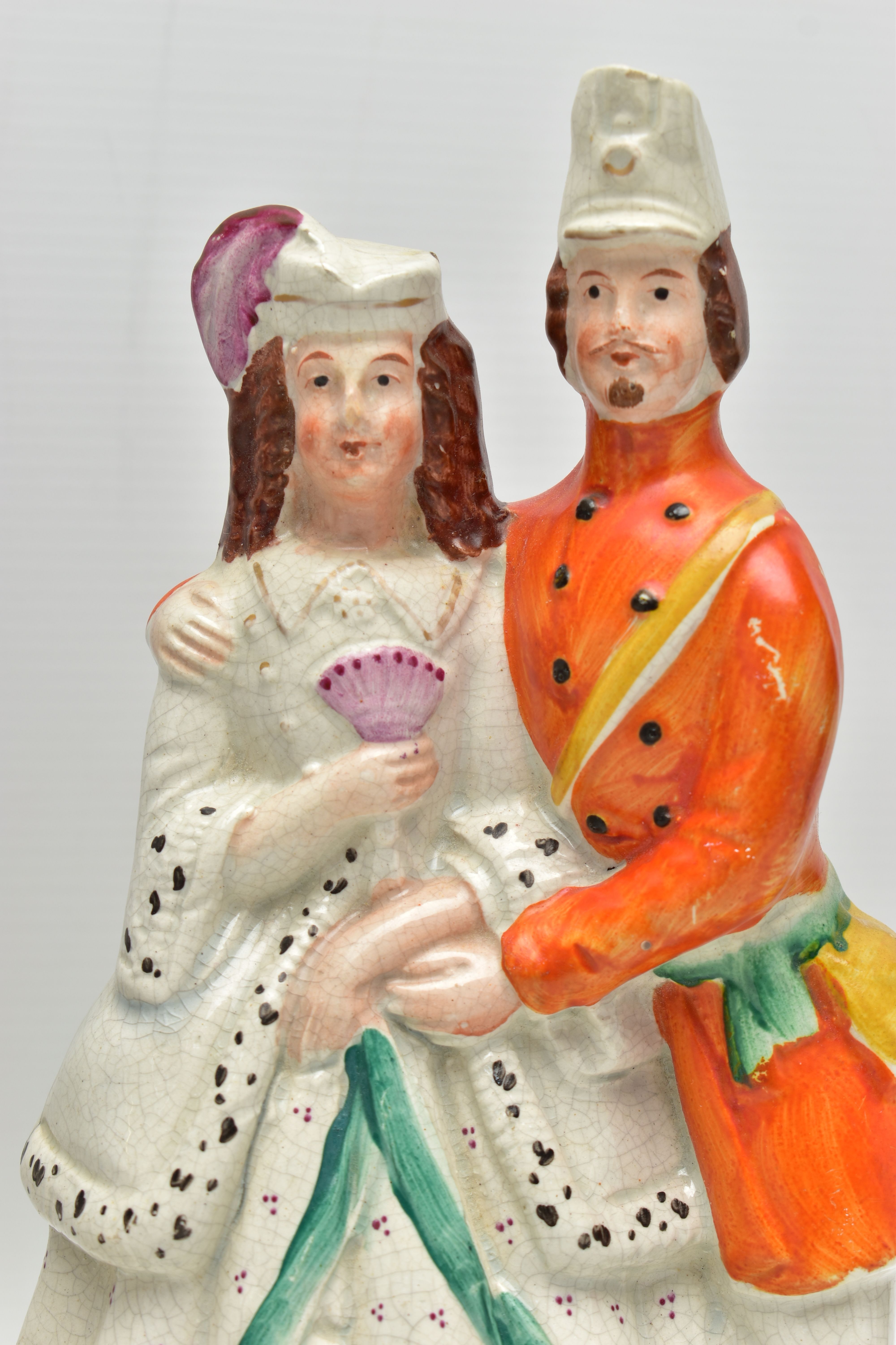 FIVE VICTORIAN STAFFORDSHIRE POTTERY FIGURE GROUPS OF COUPLES, comprising a harvest scene, height - Image 8 of 13