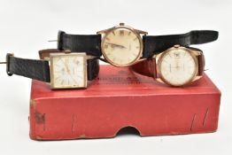 THREE WATCHES, to include a 1960s 9ct yellow gold manual wind GARRARD wristwatch, cream dial with