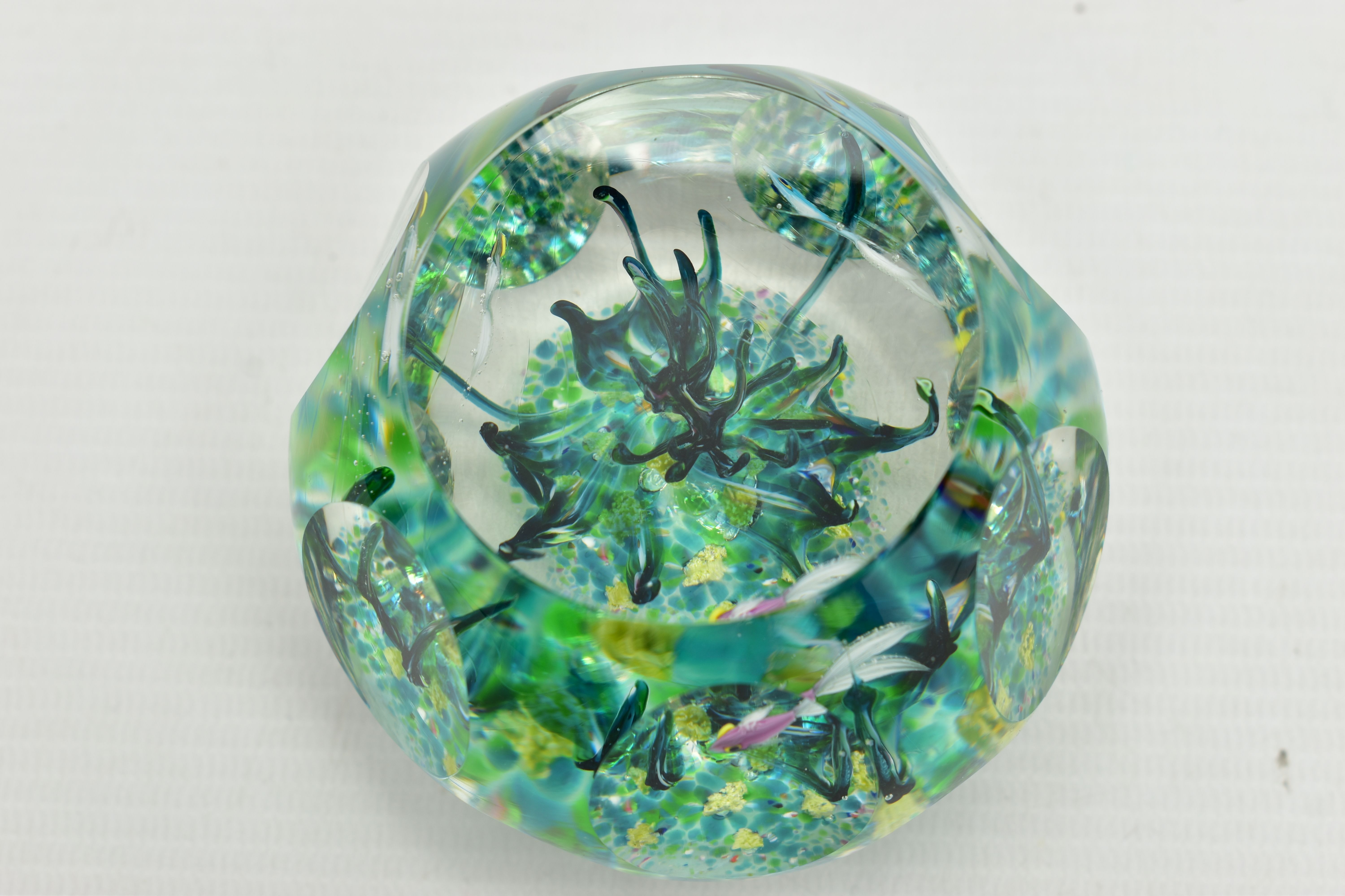 A BOXED LIMITED EDITION PERTHSHIRE 'TROPICAL FISH' GLASS PAPERWEIGHT, containing three tropical fish - Image 8 of 13