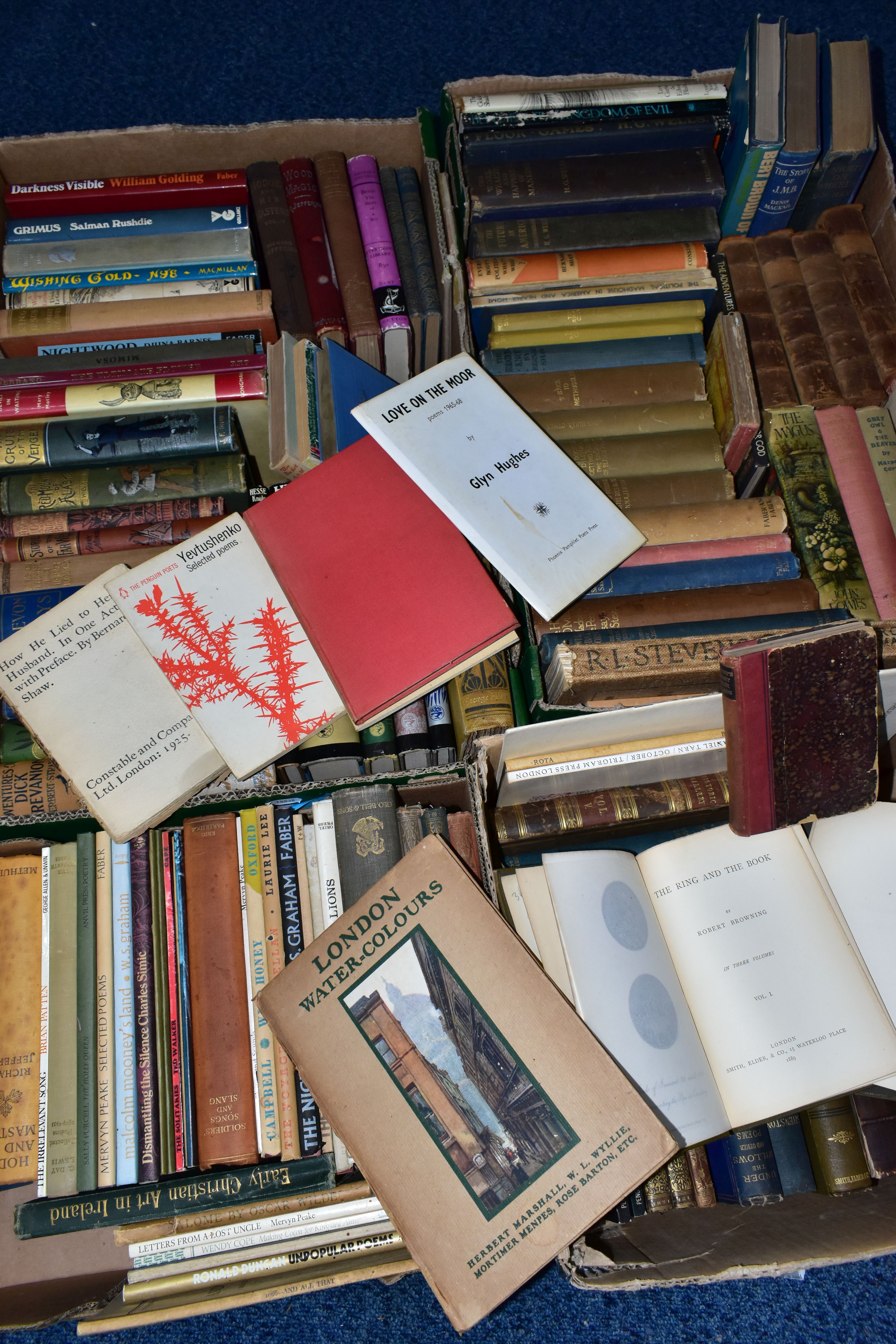 BOOKS, four boxes containing approximately 140 miscellaneous titles, with some 1st Editions,