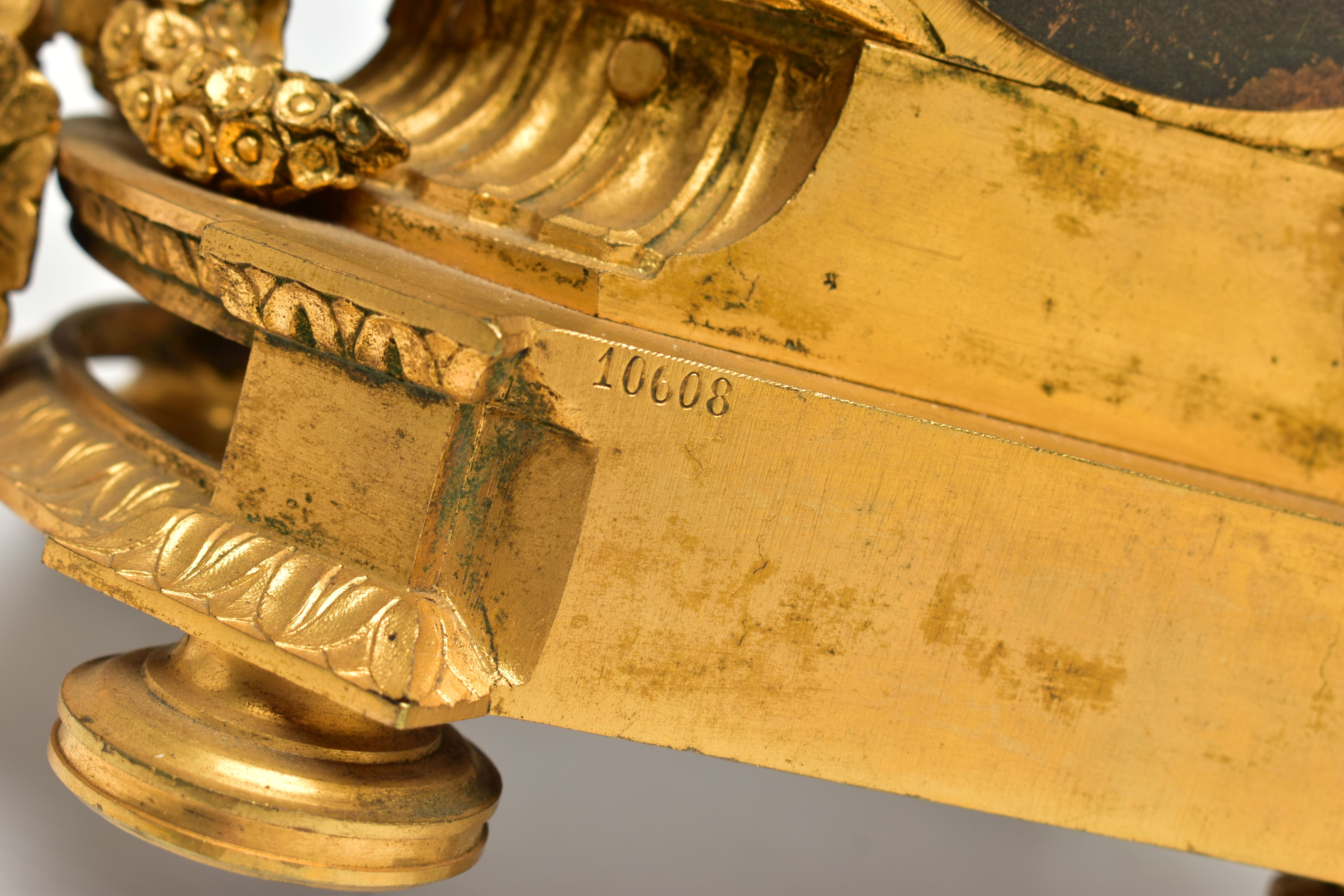 A LATE 19TH CENTURY FRENCH ORMOLU MANTEL CLOCK OF SHAPED CYLINDRICAL FORM, the circular top with - Image 11 of 16