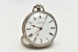 A LATE VICTORIAN 20TH CENTURY I SIMMONS KEY WOUND OPEN FACE POCKET WATCH, the white enamel dial with