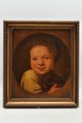 19TH CENTURY CONTINENTAL SCHOOL, Head and shoulders portrait of a young boy holding soap? in his