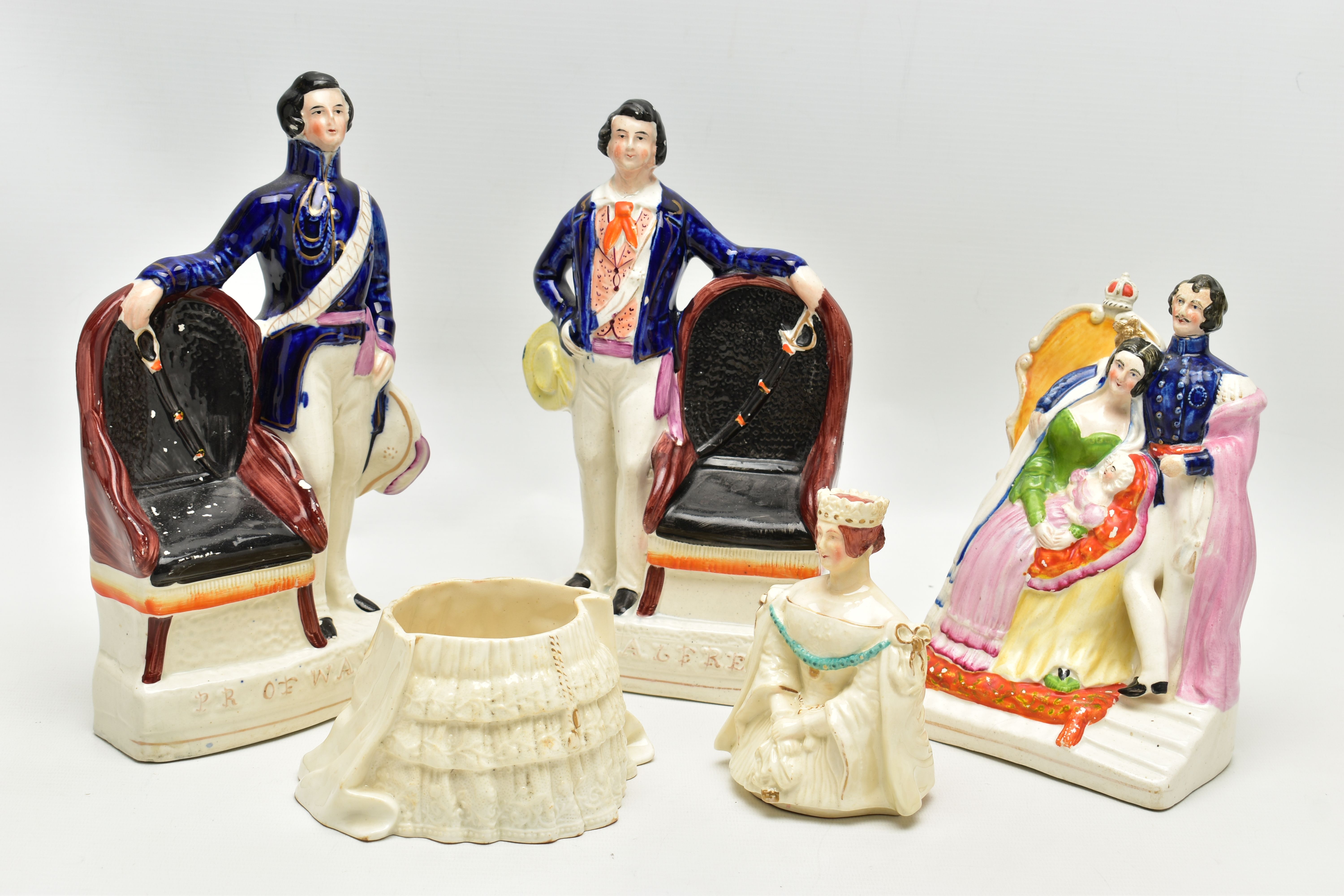 THREE VICTORIAN STAFFORDSHIRE POTTERY PORTRAIT FIGURES AND A SIMILAR JAR AND COVER, the figures - Image 11 of 18