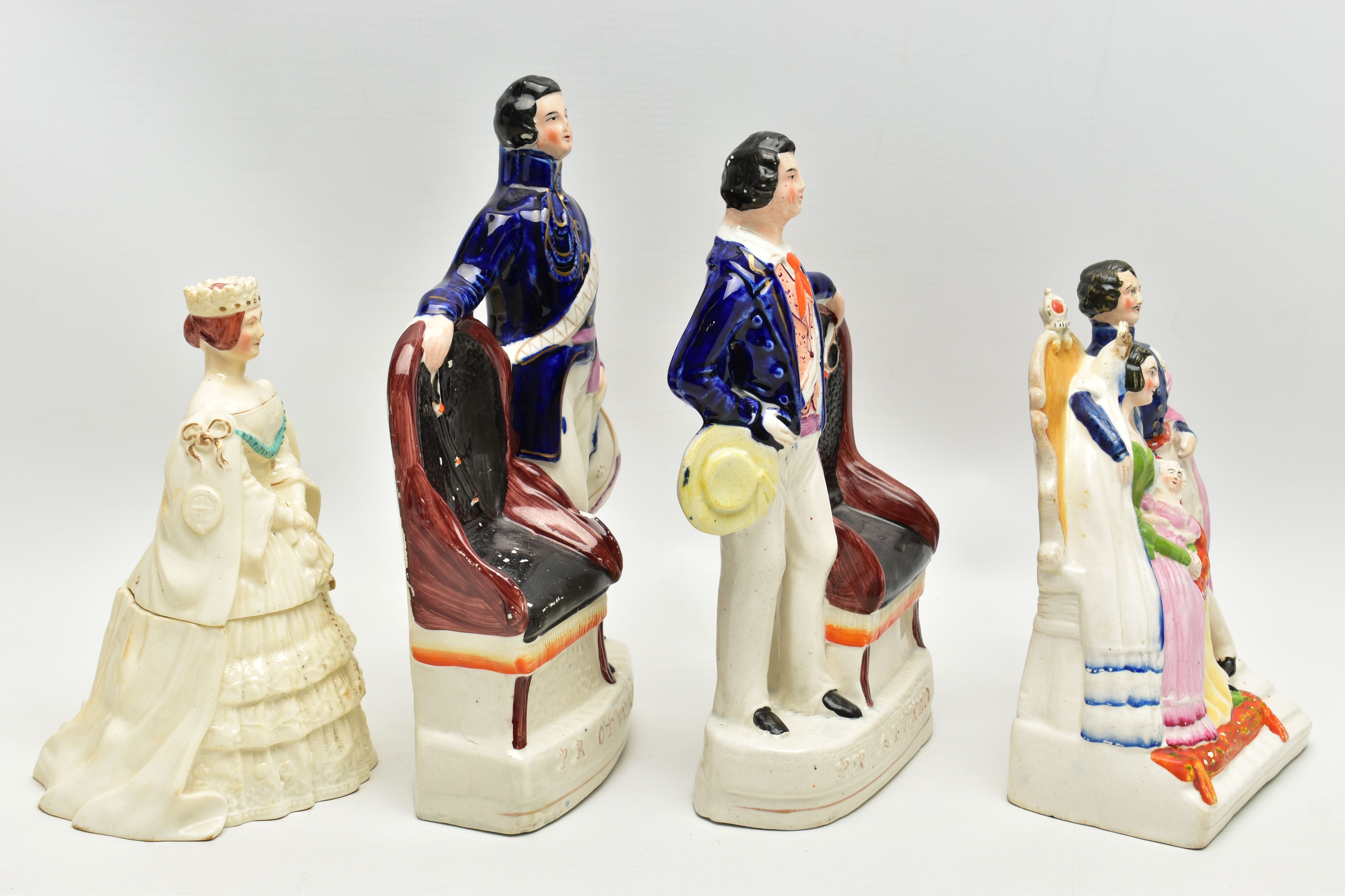 THREE VICTORIAN STAFFORDSHIRE POTTERY PORTRAIT FIGURES AND A SIMILAR JAR AND COVER, the figures - Image 7 of 18