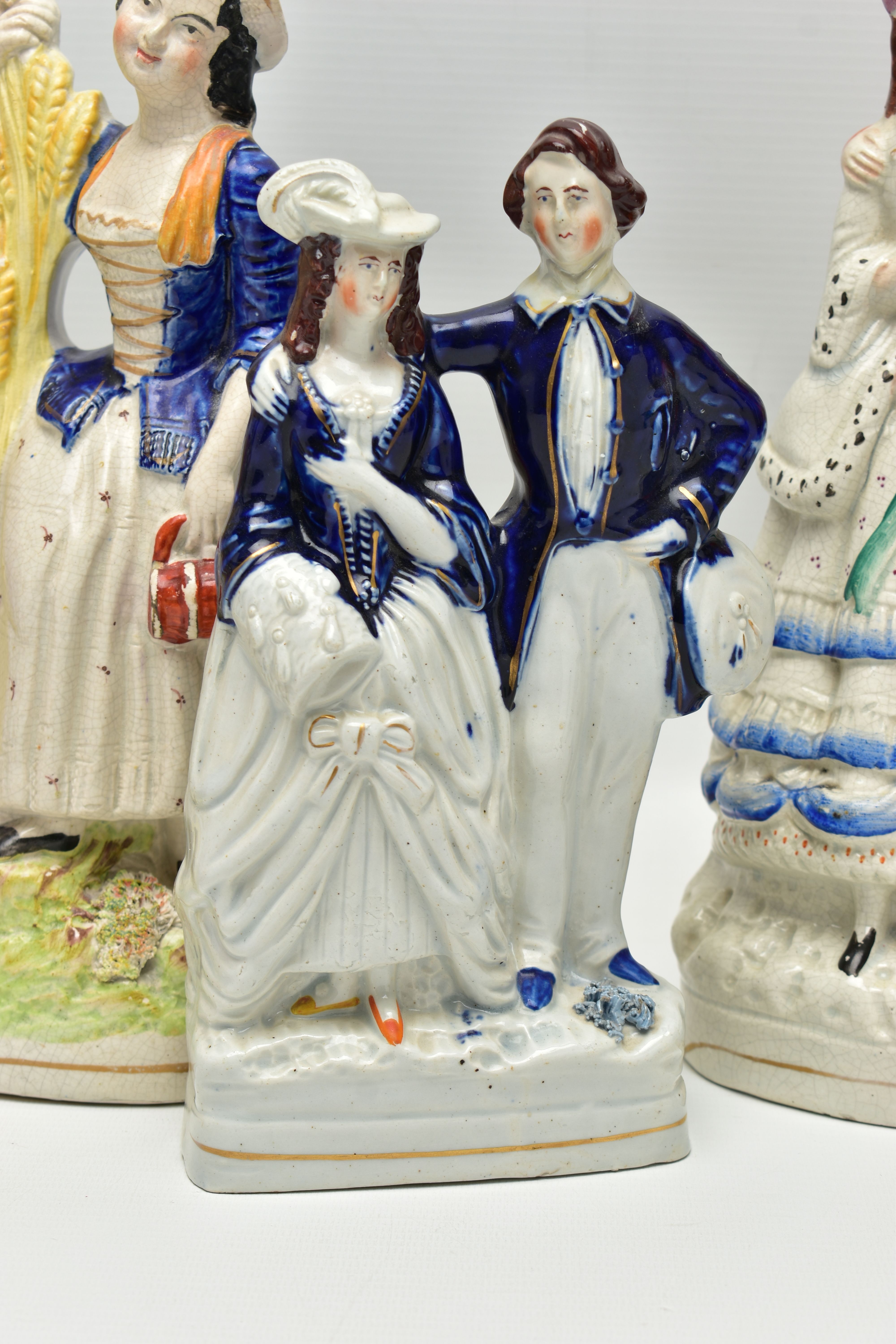 FIVE VICTORIAN STAFFORDSHIRE POTTERY FIGURE GROUPS OF COUPLES, comprising a harvest scene, height - Image 3 of 13