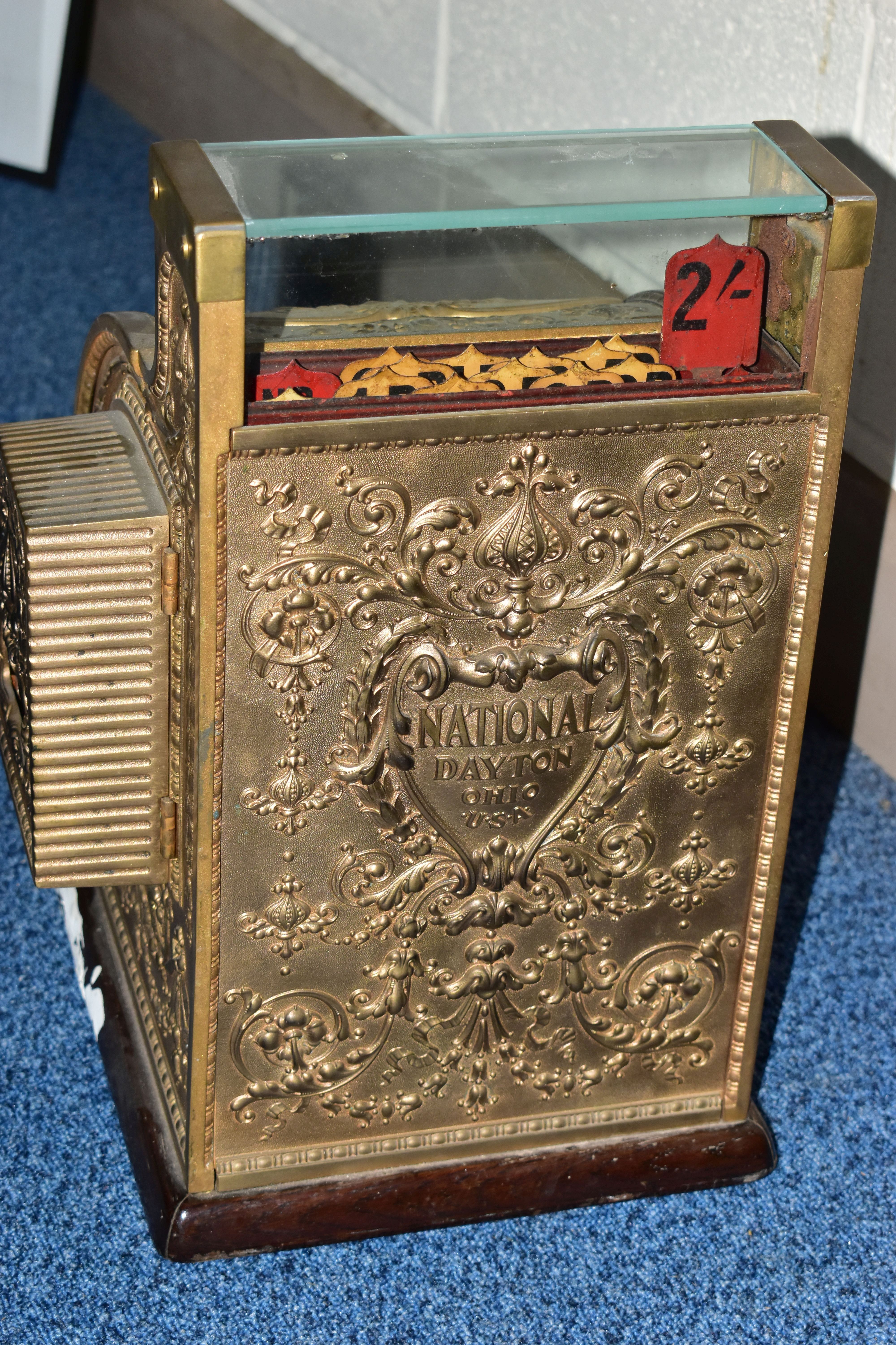 A 20TH CENTURY AMERICAN BRASS CASH REGISTER BY NATIONAL DAYTON OF OHIO, mounted on a wooden - Image 14 of 16