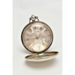 AN EARLY VICTORIAN SILVER KEY WOUND FULL HUNTER POCKET WATCH, the silver dial with yellow metal